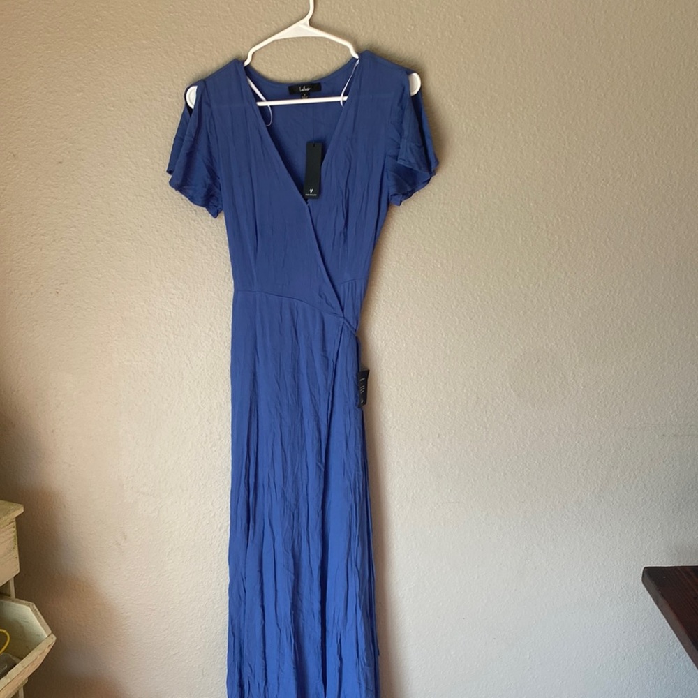 Lulu’s Denim Blue Wrap Maxi Dress - Picture 2 of 9